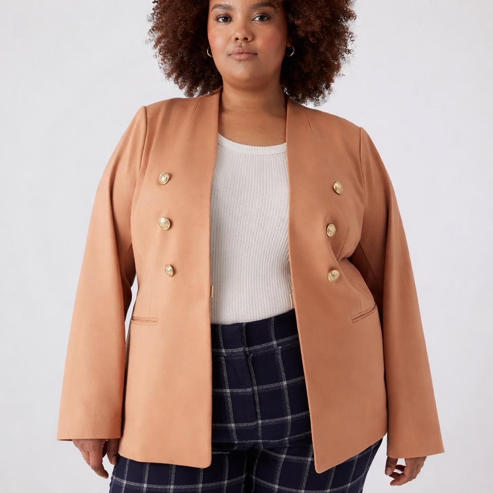 Lane Bryant Blazer Women's 26 Tan Double-Breasted The‎ Bryant Strech Career Work